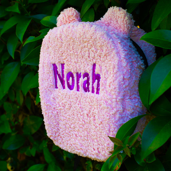 Personalized Powder Pink Teddy Bear Small Backpack wokigi