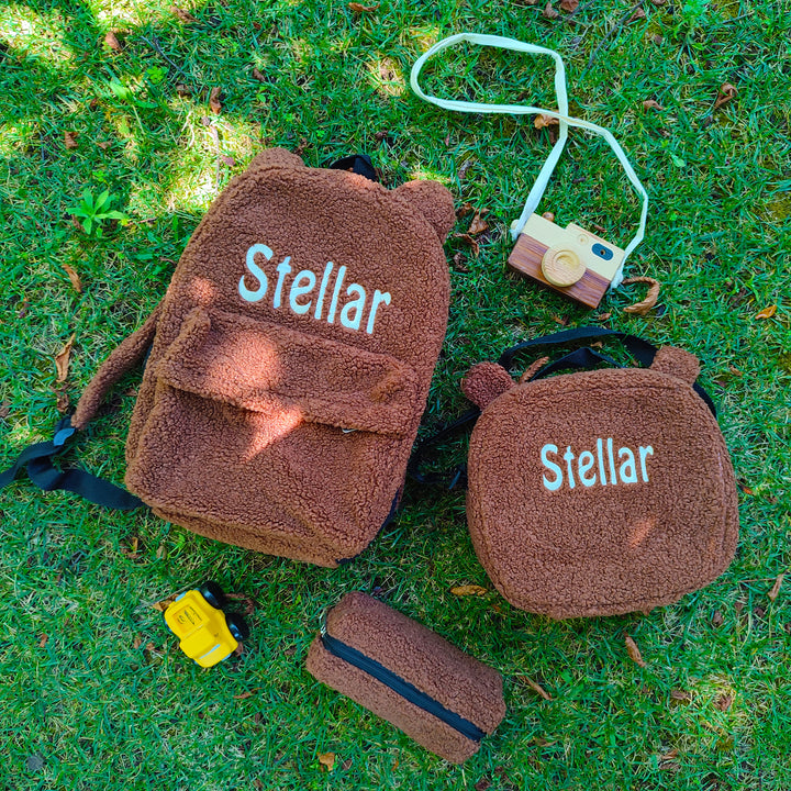 Personalized Brown Teddy Bear Backpack & Lunch Bag Set wokigi