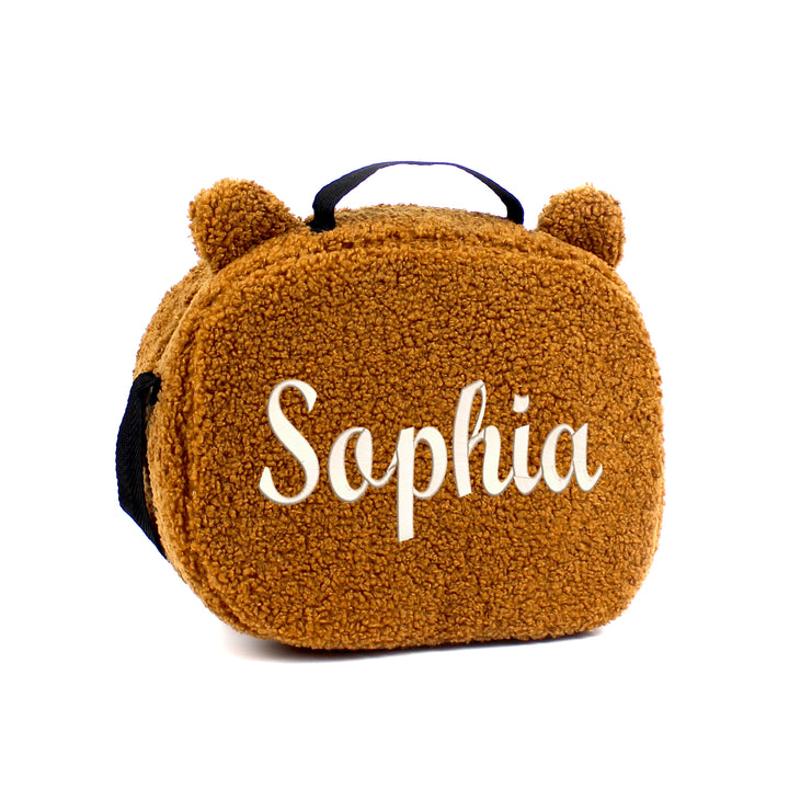 Personalized Light Brown Teddy Plush Kids Lunch Bag wokigi