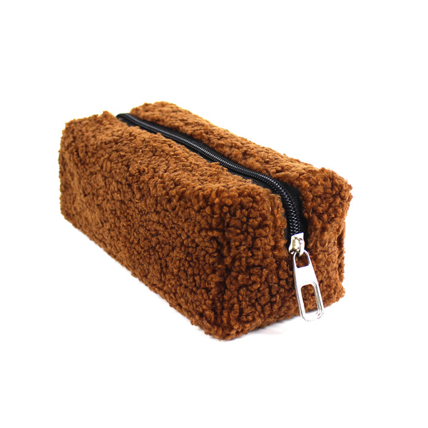 Brown Plush School Pencil Case Personalization wokigi