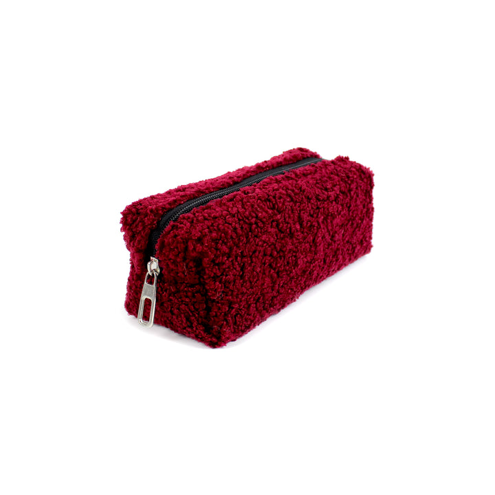 Claret Red Plush School Pencil Case Personalization wokigi