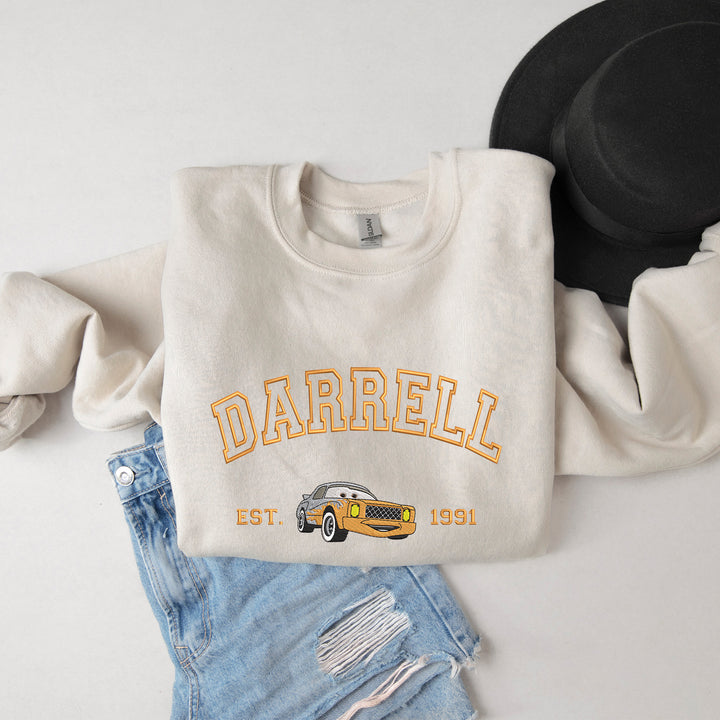 Personalized Disney Cars Darrell Embroidered Adult Sweatshirt wokigi