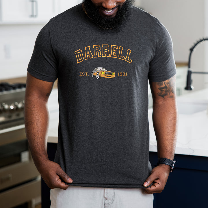 Personalized Disney Cars Darrell Embroidered Adult T-shirt wokigi