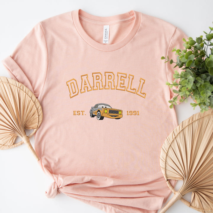 Personalized Disney Cars Darrell Embroidered Adult T-shirt wokigi