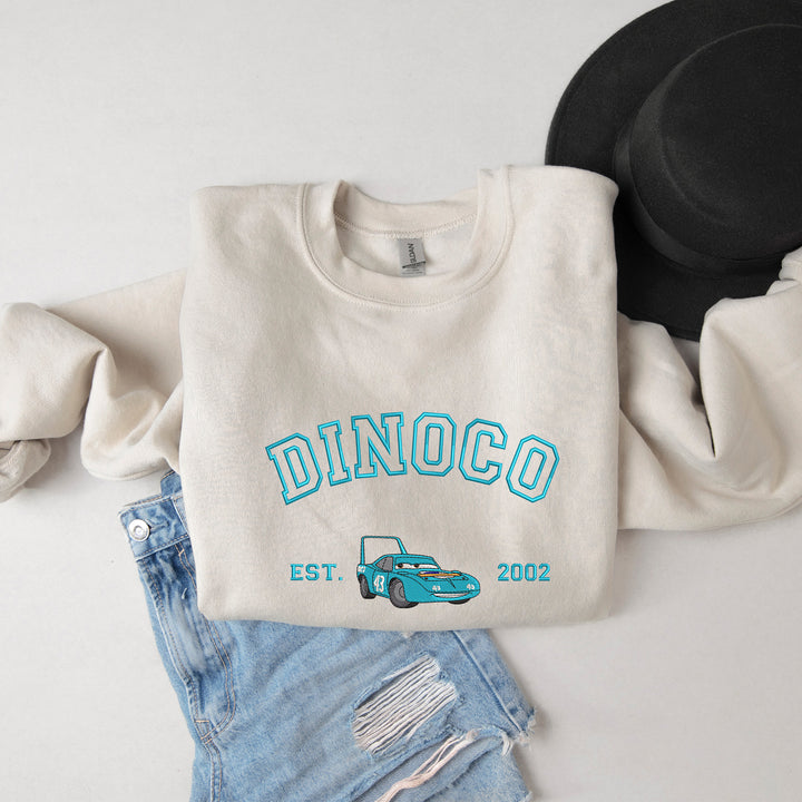 Personalized Disney Cars Dinoco Embroidered Adult Sweatshirt wokigi