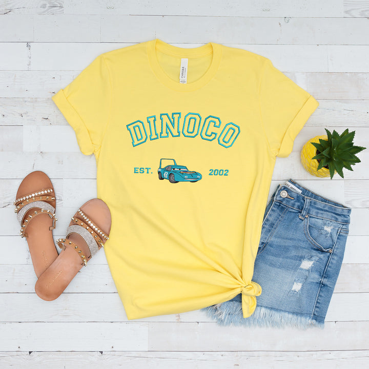 Personalized Disney Cars Dinoco Embroidered Adult T-shirt wokigi