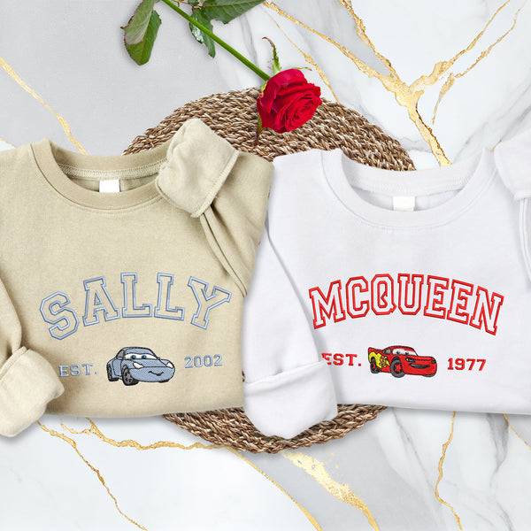 Disney Cars McQueen & Sally Embroidered Couple Sweatshirt Personalization