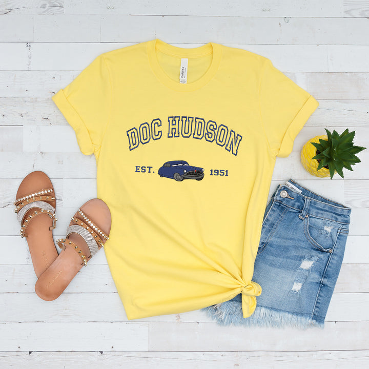 Personalized Disney Cars Doc Embroidered Adult T-shirt wokigi