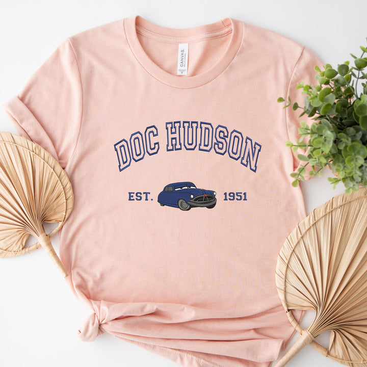 Personalized Disney Cars Doc Embroidered Adult T-shirt wokigi