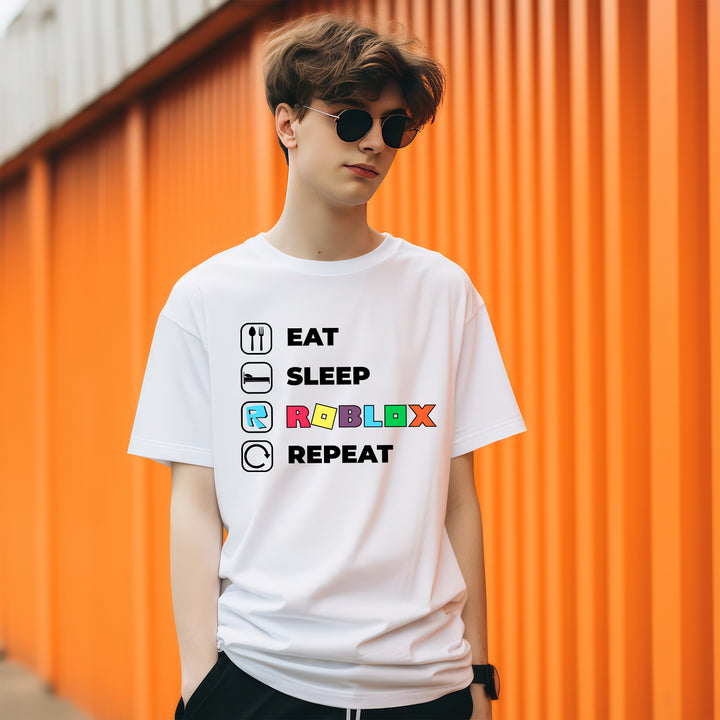 Eat Sleep Roblox Repeat Adult T-shirt wokigi