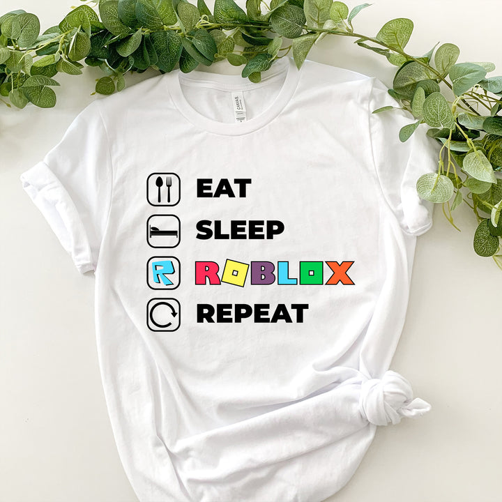 Eat Sleep Roblox Repeat Adult T-shirt wokigi