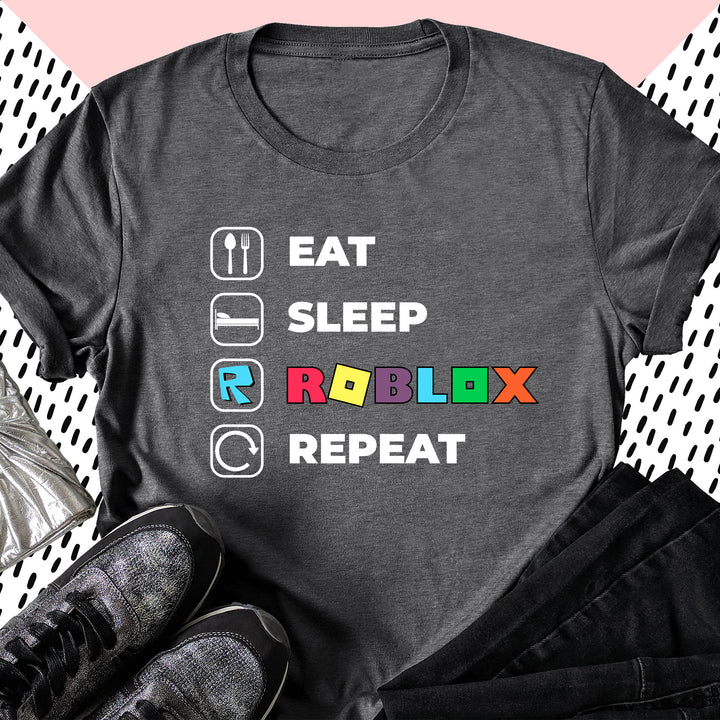 Eat Sleep Roblox Repeat Adult T-shirt wokigi