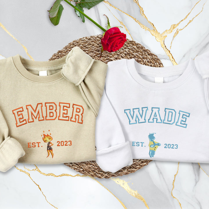 Elemental Ember and Wade Couple Embroidered Sweatshirt wokigi