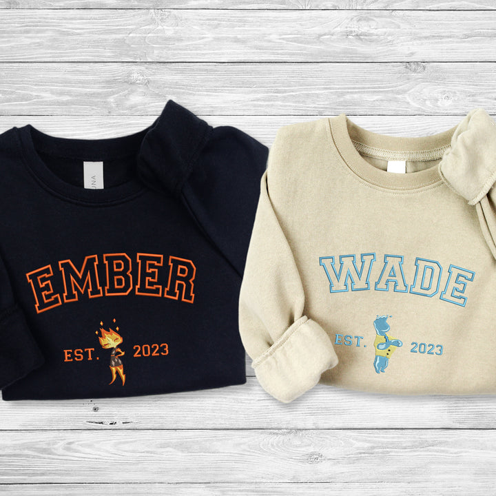 Elemental Ember and Wade Couple Embroidered Sweatshirt wokigi