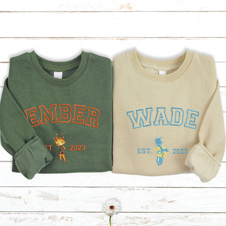 Elemental Ember and Wade Couple Embroidered Sweatshirt wokigi