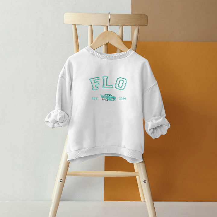 Personalized Disney Cars Flo Embroidered Youth Sweatshirt wokigi