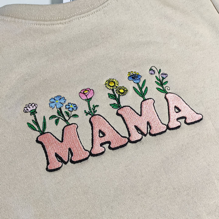 Mama Flowers Embroidered Adult Sweatshirt - wokigi