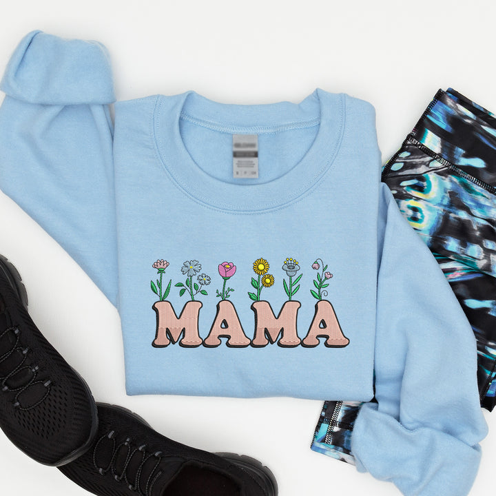 Mama Flowers Embroidered Adult Sweatshirt - wokigi