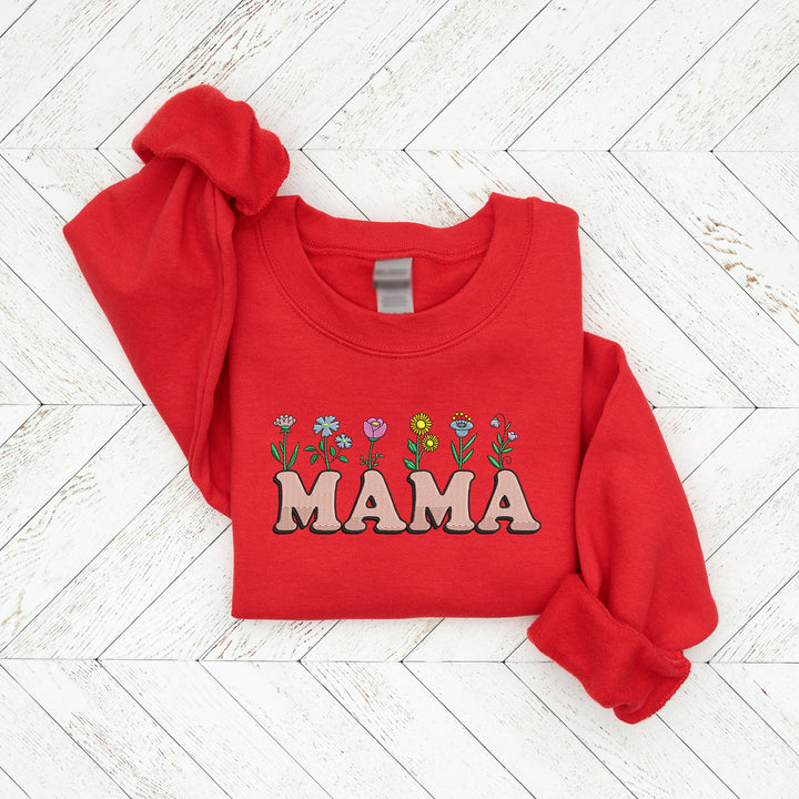 Mama Flowers Embroidered Adult Sweatshirt - wokigi