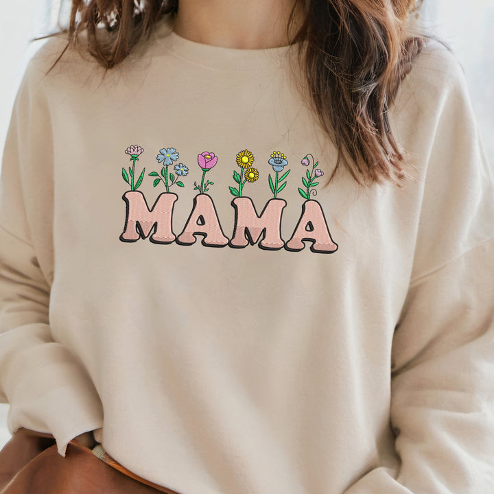 Mama Flowers Embroidered Adult Sweatshirt - wokigi