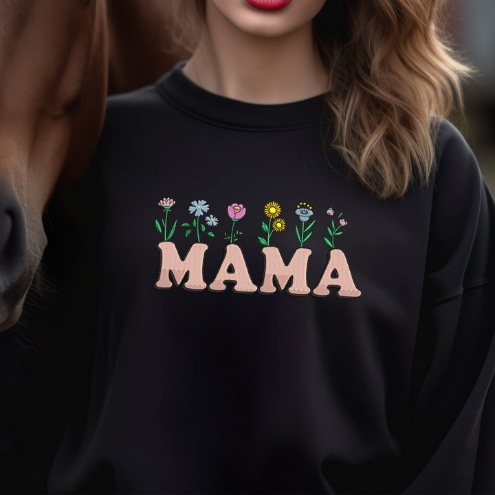 Mama Flowers Embroidered Adult Sweatshirt - wokigi