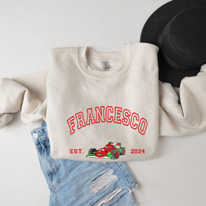 Personalized Disney Cars Francesco Embroidered Adult Sweatshirt wokigi