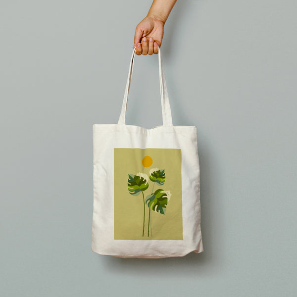 Green Leaf with Cat Tote Bag