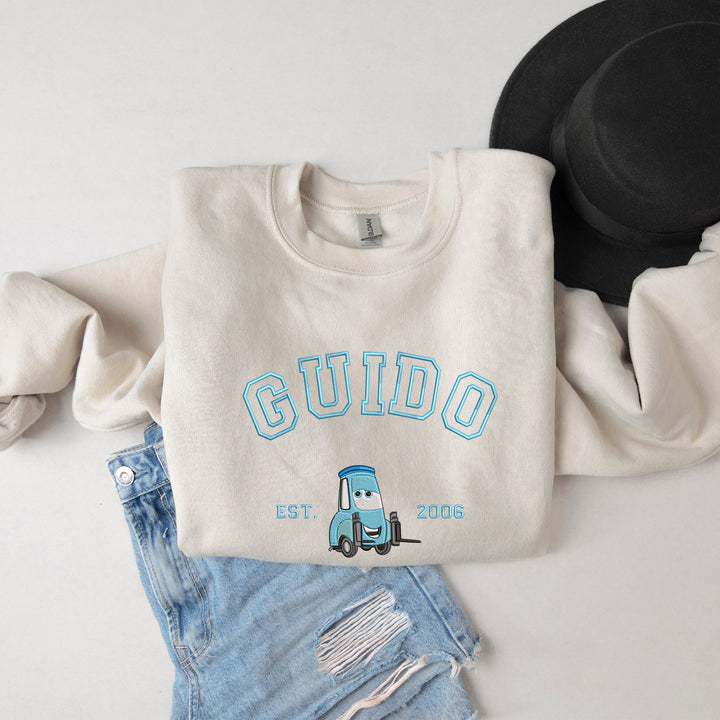 Personalized Disney Cars Guido Embroidered Adult Sweatshirt wokigi