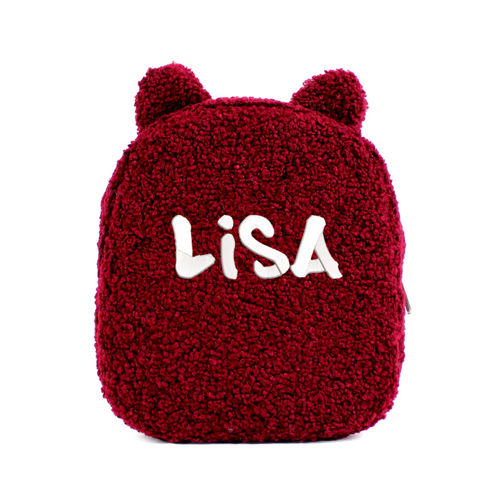 Personalized Claret Red Teddy Bear Small Backpack wokigi