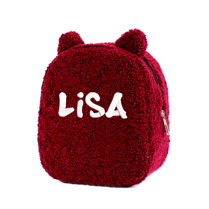 Personalized Claret Red Teddy Bear Small Backpack wokigi