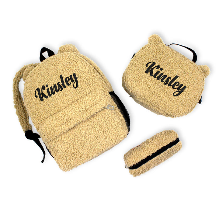 Personalized Coffee Milk Teddy Bear Backpack & Lunch Bag Set wokigi