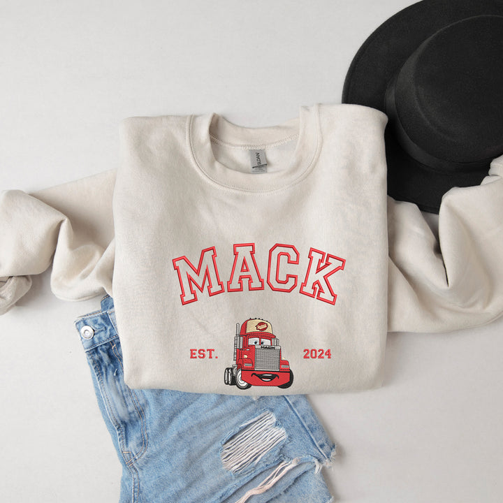 Personalized Disney Cars Mack Embroidered Adult Sweatshirt wokigi