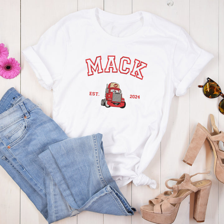 Personalized Disney Cars Mack Embroidered Adult T-shirt wokigi