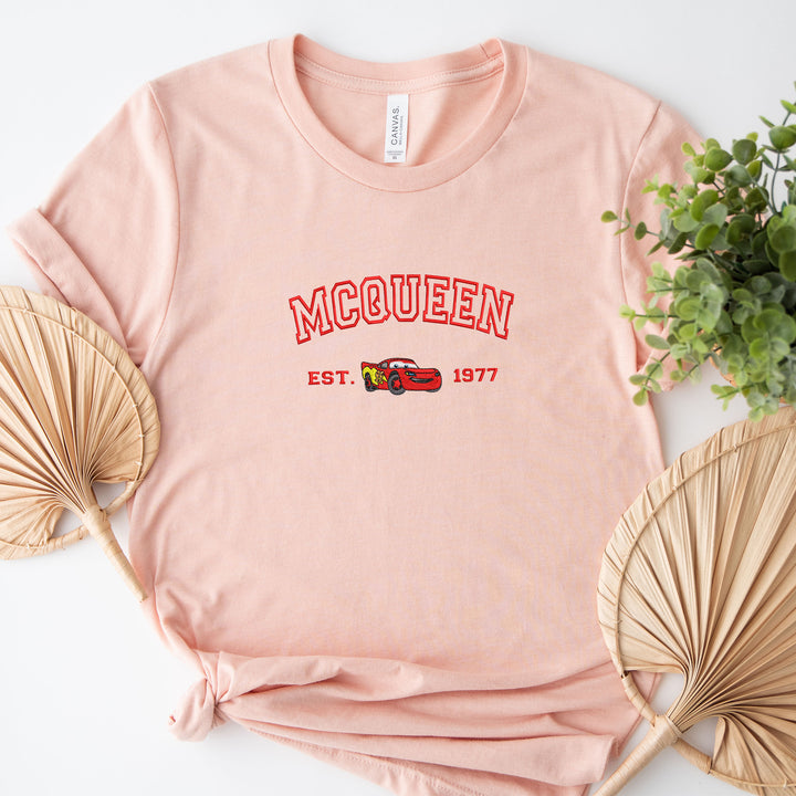 Personalized Disney Cars McQueen Embroidered Adult T-shirt wokigi