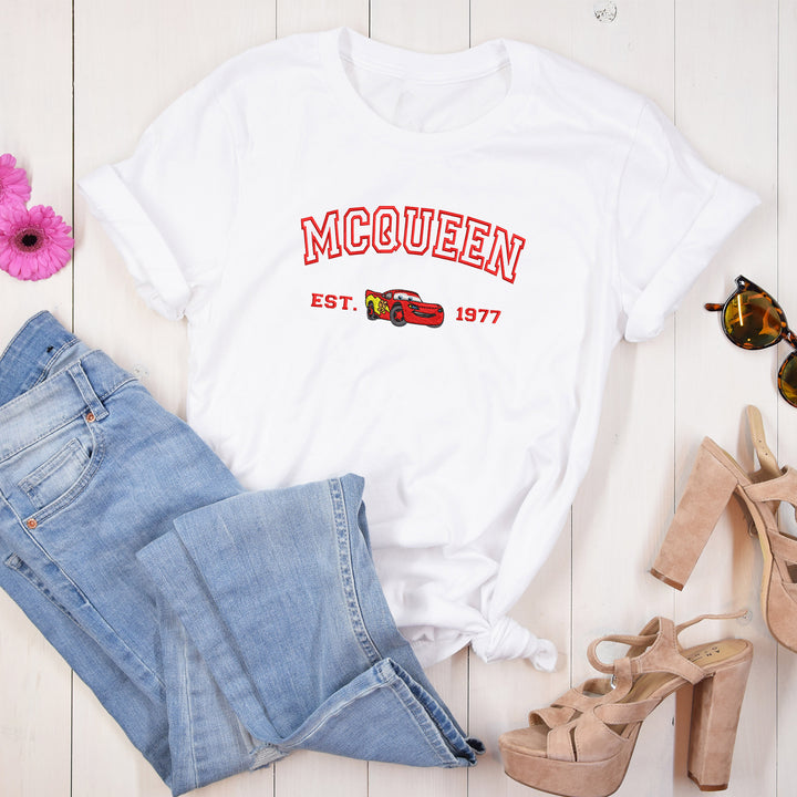 Personalized Disney Cars McQueen Embroidered Adult T-shirt wokigi