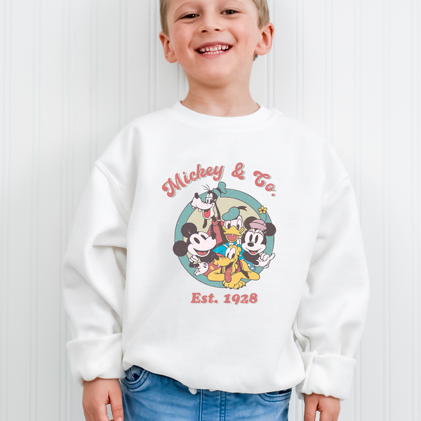 Mickey and Co 1928 Friends Retro Trip Youth Sweatshirt