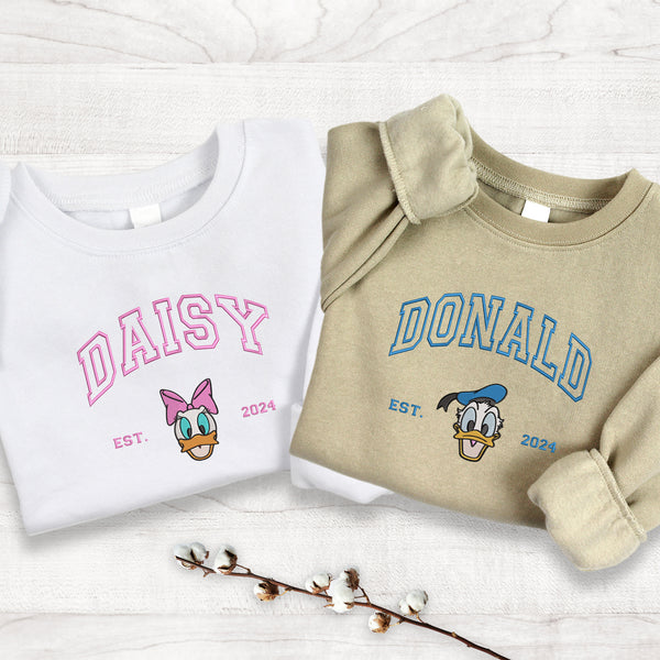 Personalized Donald and Daisy Couple Embroidered Sweatshirt