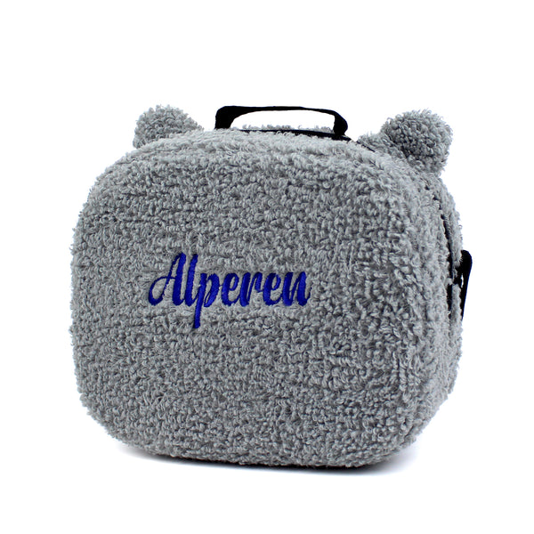 Personalized Grey Teddy Plush Kids Lunch Bag wokigi