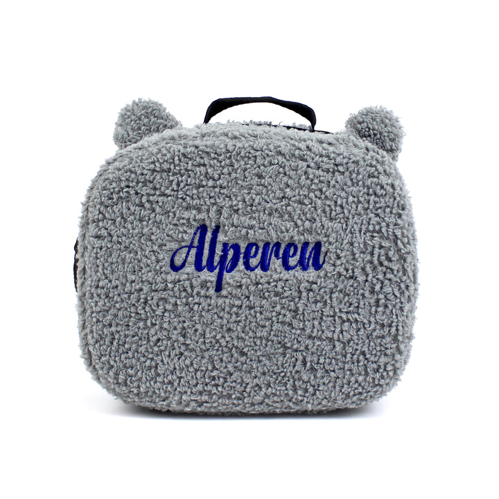 Personalized Grey Teddy Plush Kids Lunch Bag wokigi