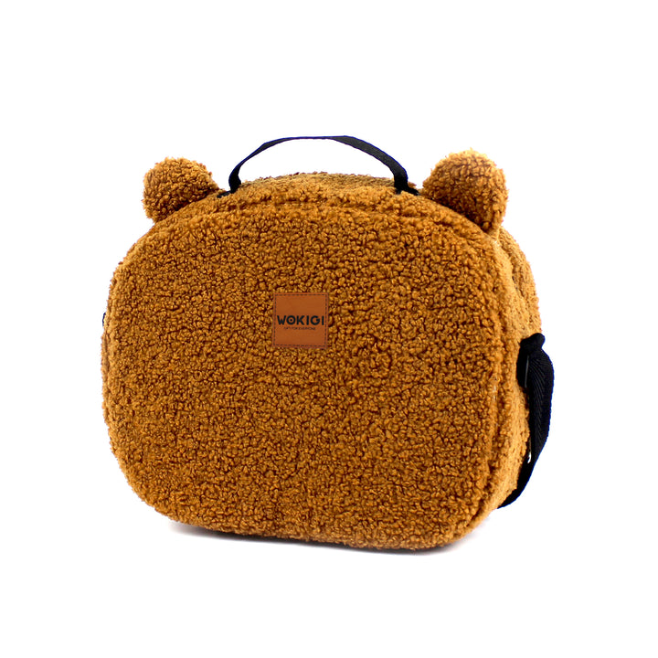 Personalized Light Brown Teddy Plush Kids Lunch Bag wokigi