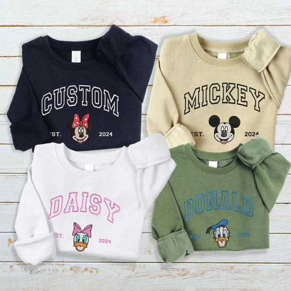 Personalized Mickey Minnie Friends Disneyland Family Trip Matching Embroidered Youth Sweatshirt