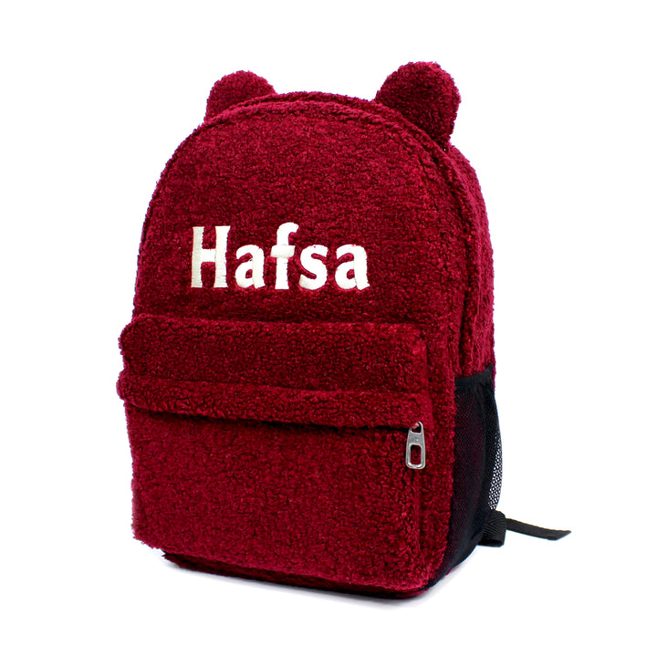 Personalized Large Claret Red Teddy Backpack for School Kids wokigi