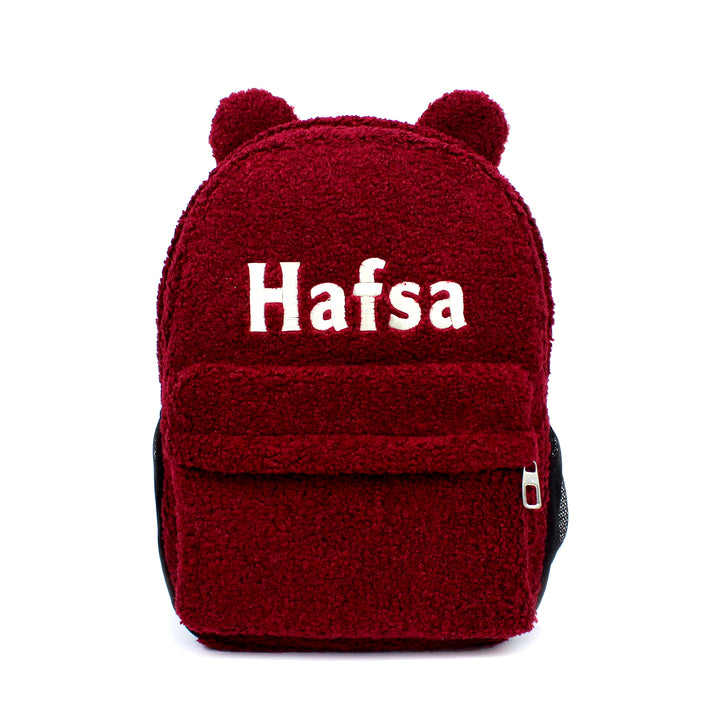 Personalized Large Claret Red Teddy Backpack for School Kids wokigi