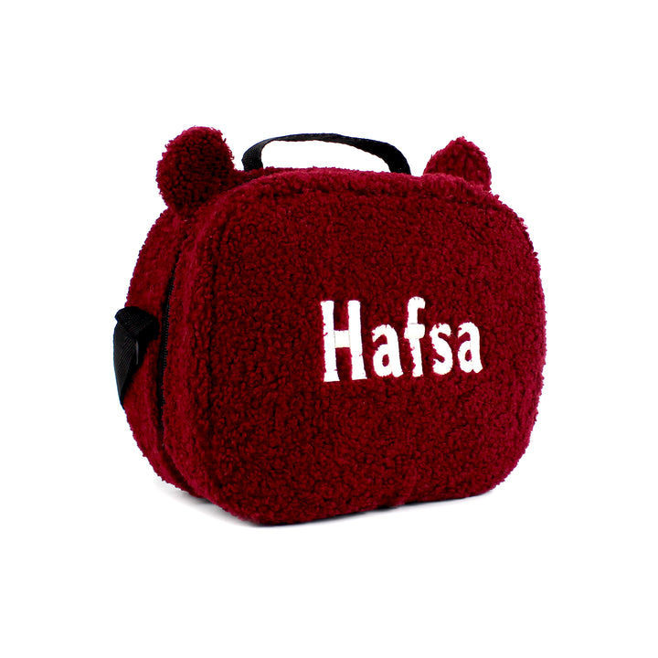 Personalized Claret Red Teddy Plush Kids Lunch Bag wokigi