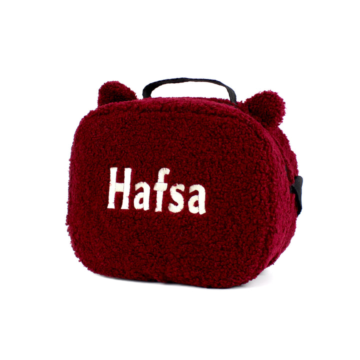 Personalized Claret Red Teddy Plush Kids Lunch Bag wokigi