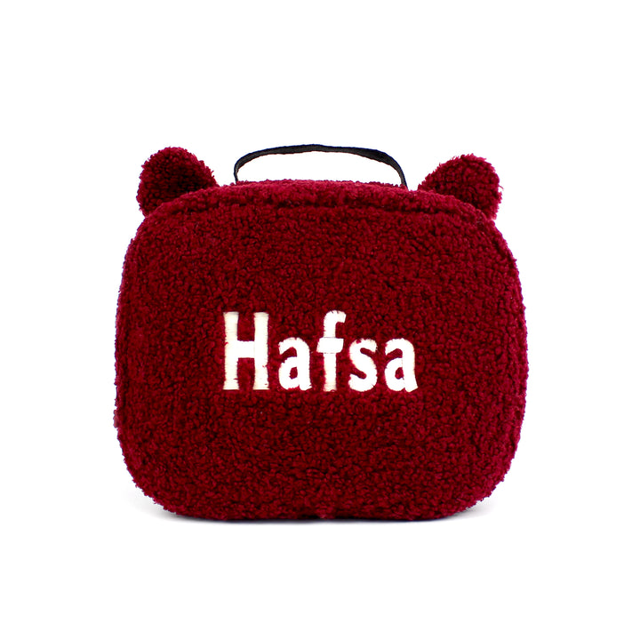 Personalized Claret Red Teddy Plush Kids Lunch Bag wokigi