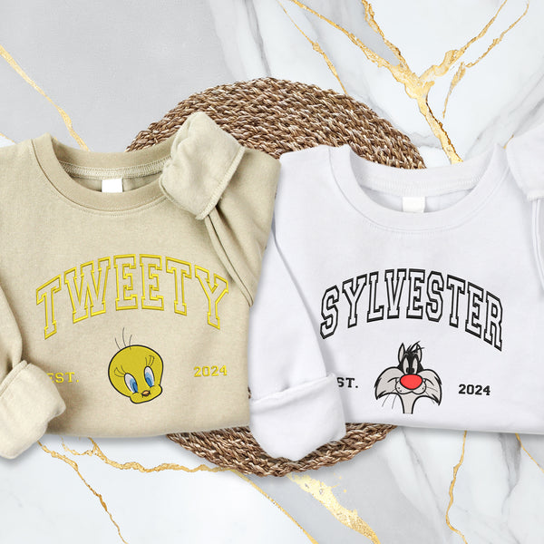 Personalized Tweety and Sylvester Couple Embroidered Sweatshirt