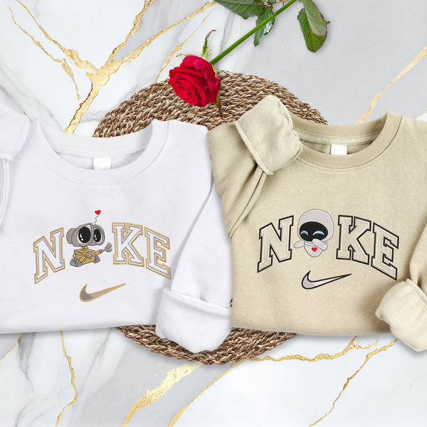 Personalized Wall-E & Eve Couple Nike Embroidered Adult Sweatshirt