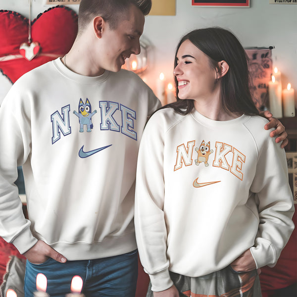 Personalized Bluey & Bingo Couple Nike Embroidered Adult Sweatshirt