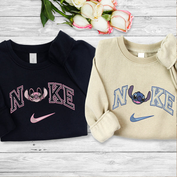 Personalized Stitch & Angel Couple Nike Embroidered Adult Sweatshirt